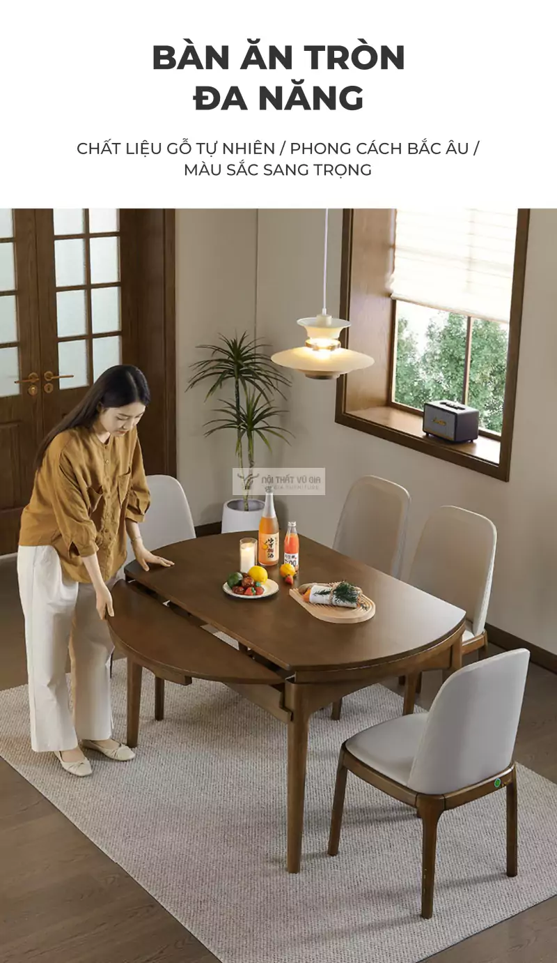 thiết kế bàn tròn đa năng của Bàn ăn thông minh gỗ tự nhiên cao cấp KC24