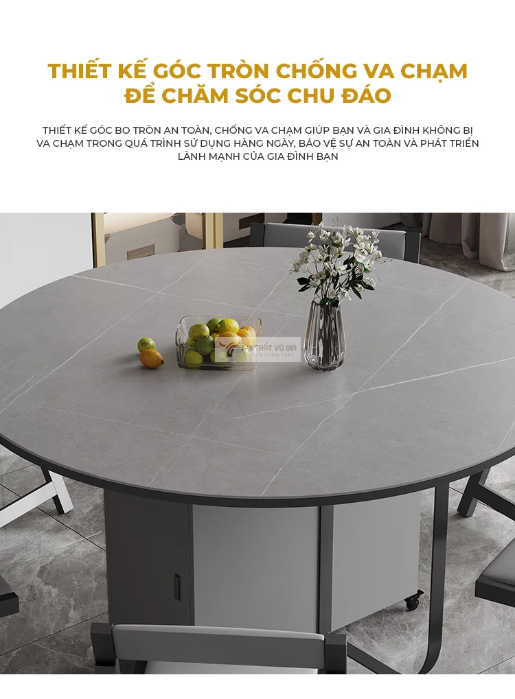 thiết kế bàn tròn bảo đảm an toàn của Bàn ăn tròn thông minh thiết kế linh hoạt KC07 màu xám