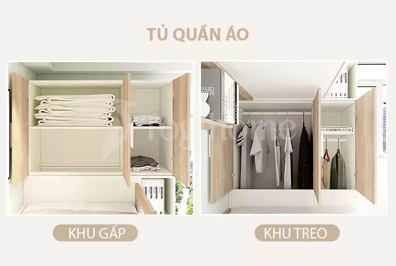 Bộ nội thất giường ngủ kết hợp tủ đồ thông minh GN028  phong cách hiện đại, tối ưu không gian với tủ quần áo lưu trữ dung lượng lớn