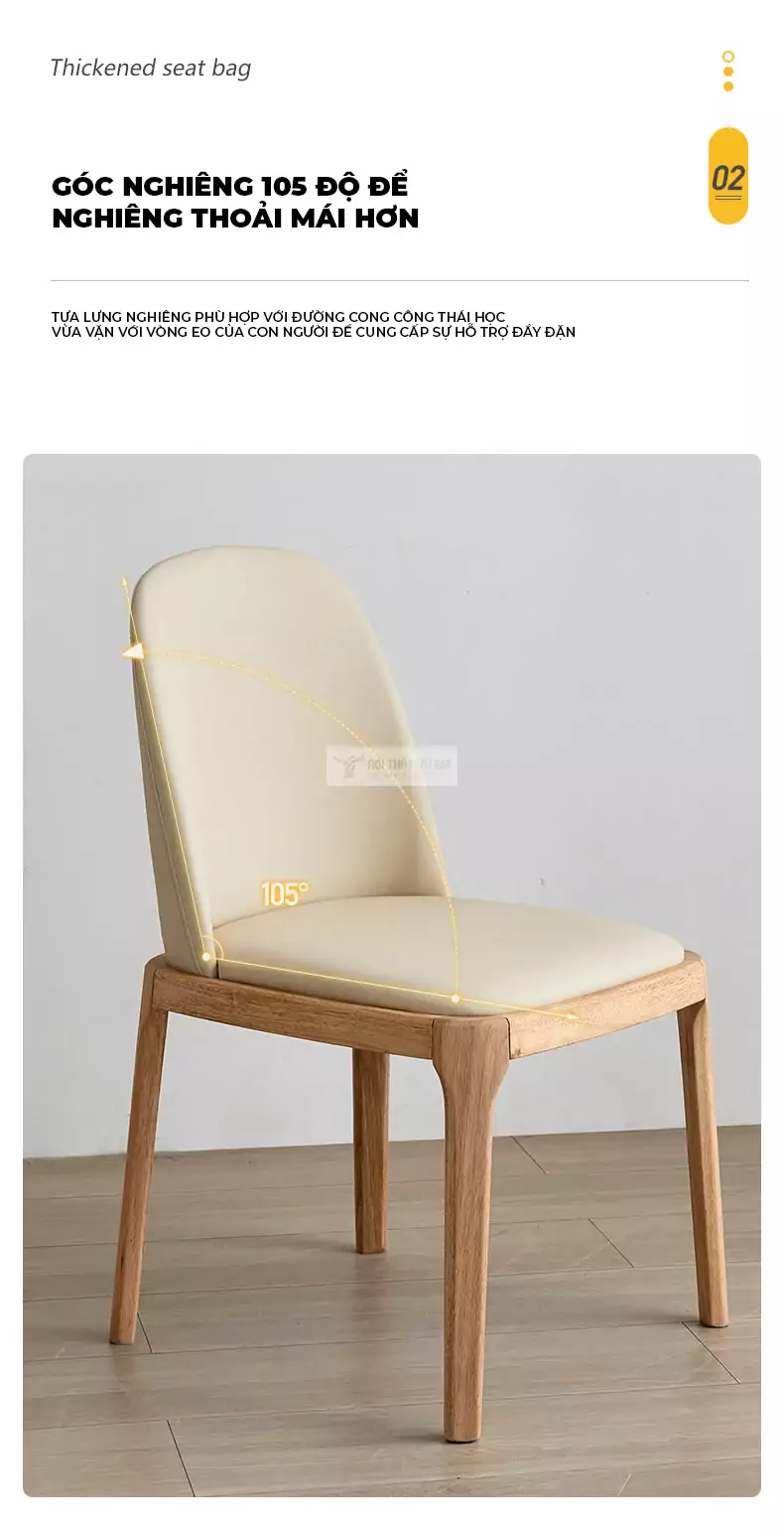 thiết kế lưng ghế nghiêng thoải mái của Ghế gỗ kết hợp nệm cao cấp SD106