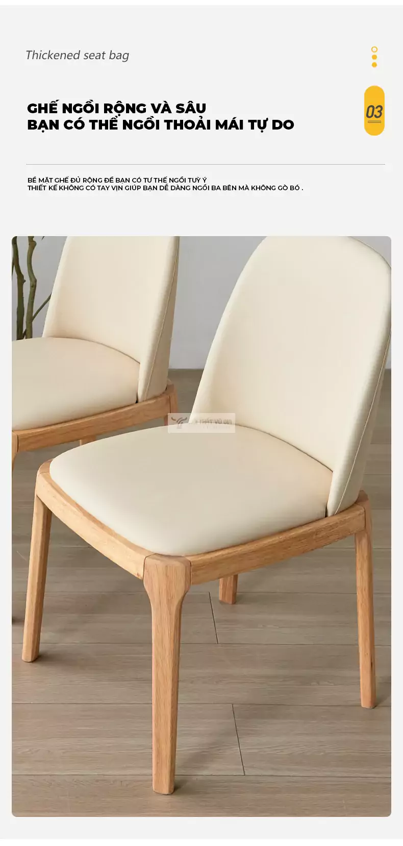 thiết kế ghế ngồi sâu mang đến cảm giác thoải mái của Ghế gỗ kết hợp nệm cao cấp SD106