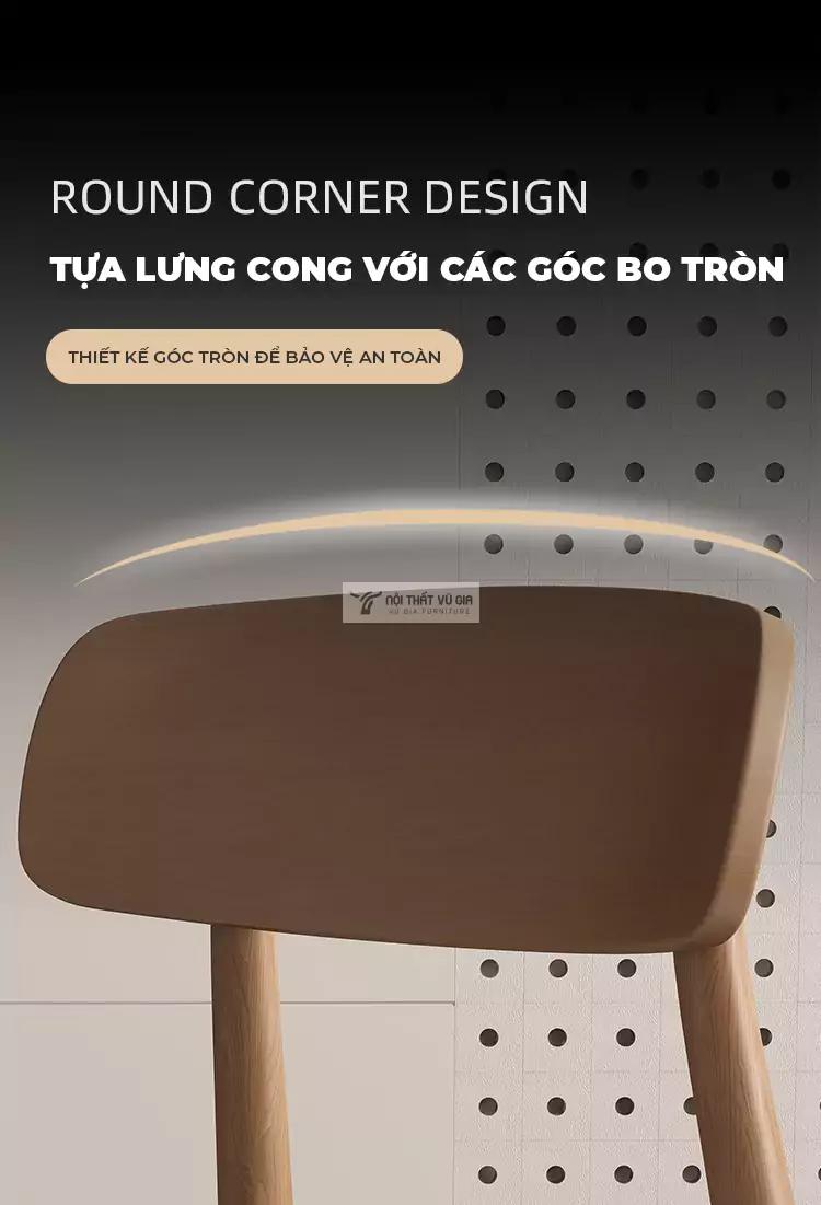 thiết kế tựa lưng cong thoải mái của Ghế gỗ thiết kế tối giản, linh hoạt SD105