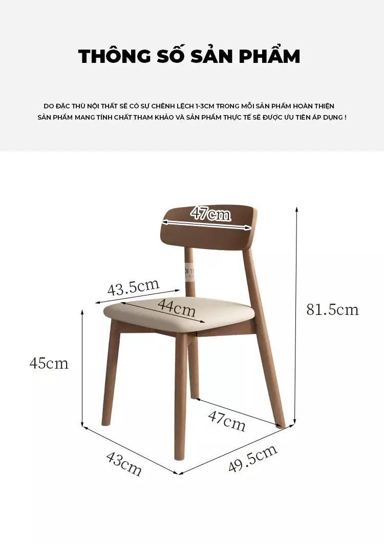 kích thước chi tiết của Ghế gỗ thiết kế tối giản, linh hoạt SD105