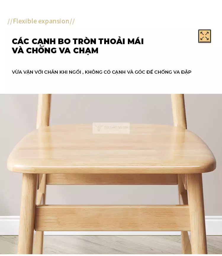 Ghế gỗ tự nhiên phong cách tối giản SD112 có các cạnh được bo tròn chi tiết
