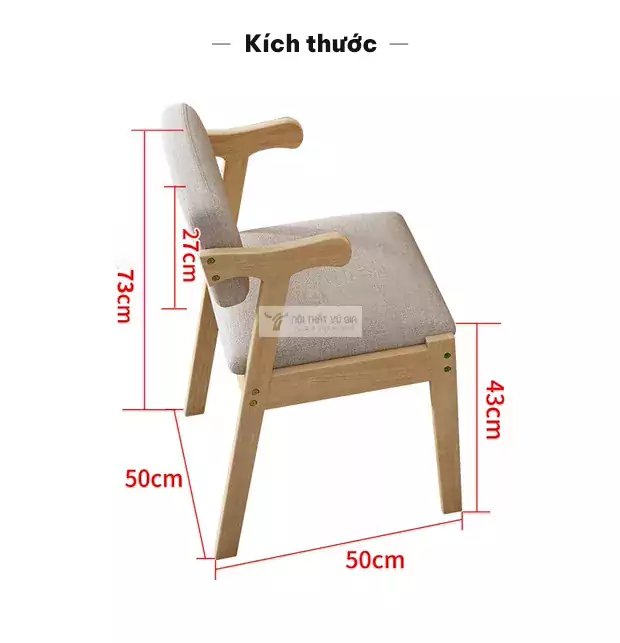 kích thước chi tiết của Ghế gỗ tự nhiên thiết kế tay vịn thoải mái SD109