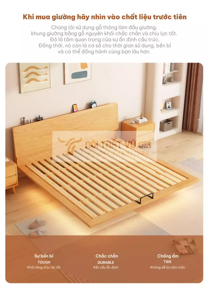 Giường bay gỗ tự nhiên hiện đại BR18 sử dụng chất liệu cao cấp