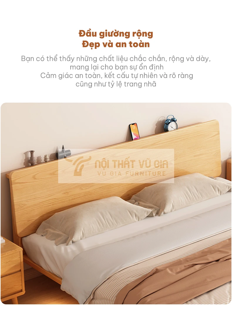thiết kế đầu giường rộng rãi của Giường bay gỗ tự nhiên hiện đại BR18
