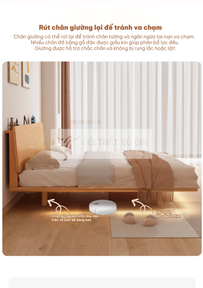 thiết kế dễ dàng vệ sinh của Giường bay gỗ tự nhiên hiện đại BR18