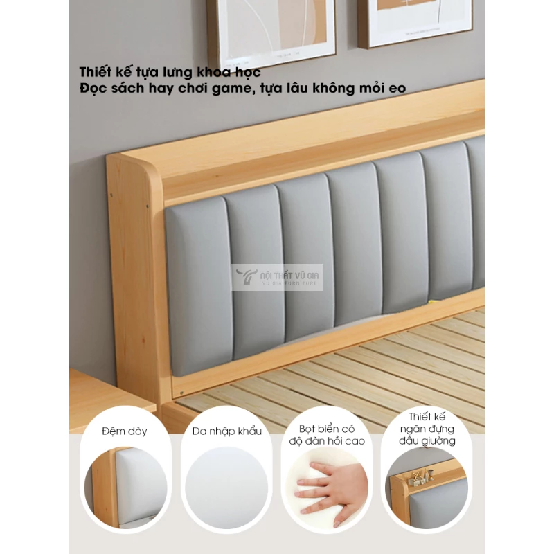 chi tiết đệm đầu giường của Giường gỗ tự nhiên phong cách tối giản kết hợp đệm đầu giường BR72