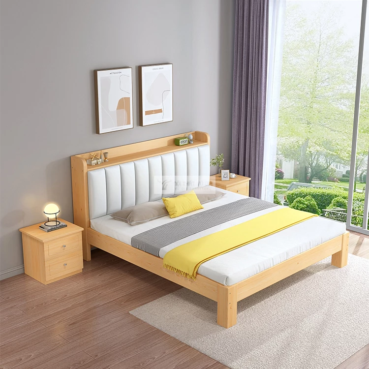 Giường gỗ tự nhiên phong cách tối giản kết hợp đệm đầu giường BR72