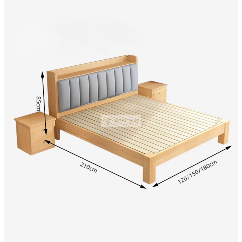 kích thước chi tiết của Giường gỗ tự nhiên phong cách tối giản kết hợp đệm đầu giường BR72