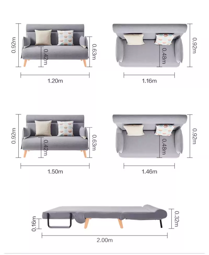 kích thước chi tiết của Sofa bed tùy chỉnh linh hoạt, tối ưu không gian SB02