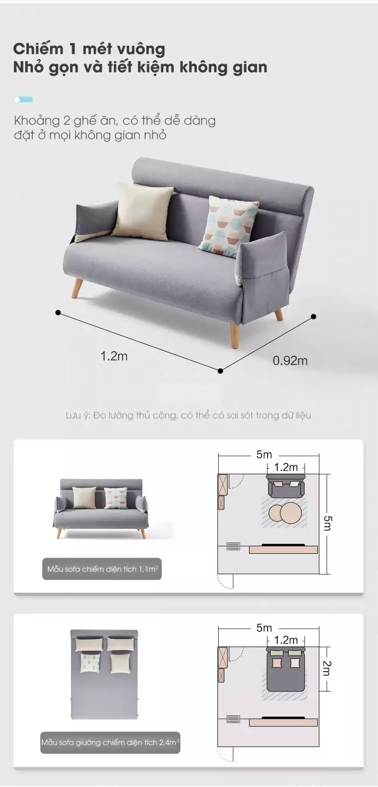 tối ưu không gian sử dụng với Sofa bed tùy chỉnh linh hoạt, tối ưu không gian SB02