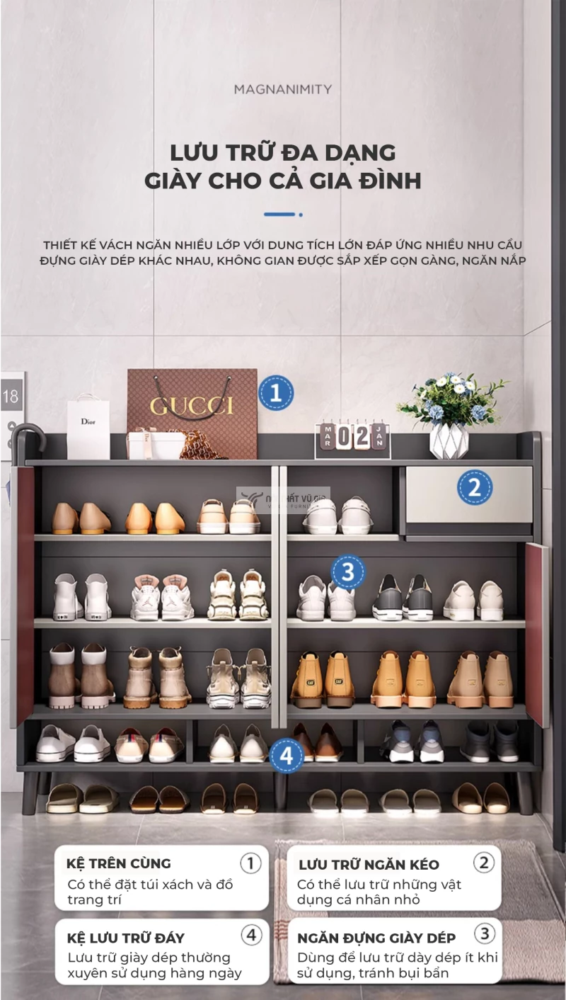 thiết kế đa dạng lưu trữ của Tủ giày phong cách tối giản KG04